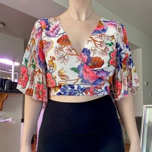 Cropped tropical top with cutout back!